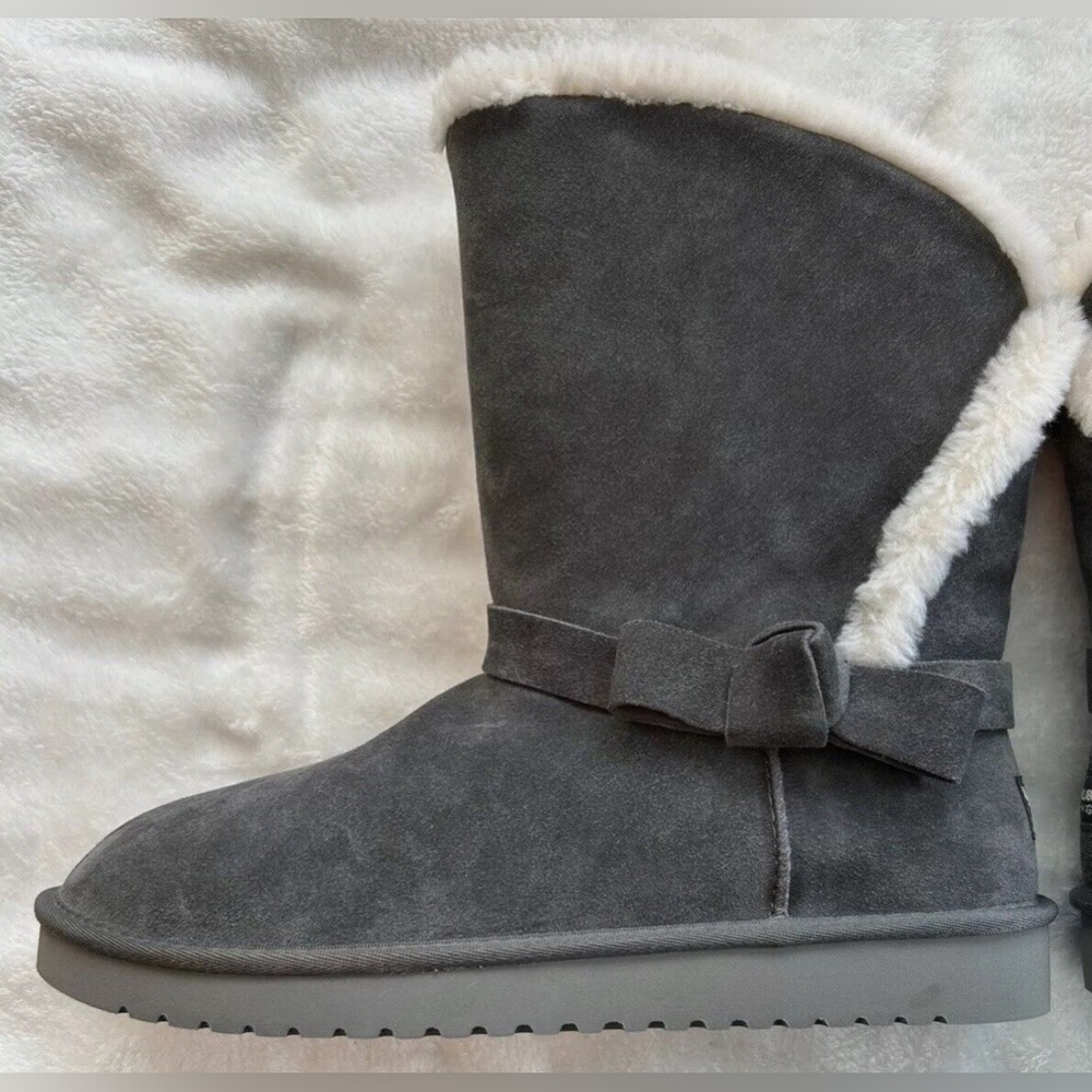 KOOLABURRA By UGG Short Grey Bow ARLENA SHORT Faux Fur-lined Lightweight - Picture 4 of 4